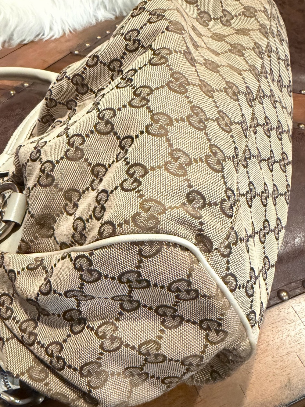 Gucci Beige GG Canvas Dome Satchel with Ivory Trim - Picture 8 of 16